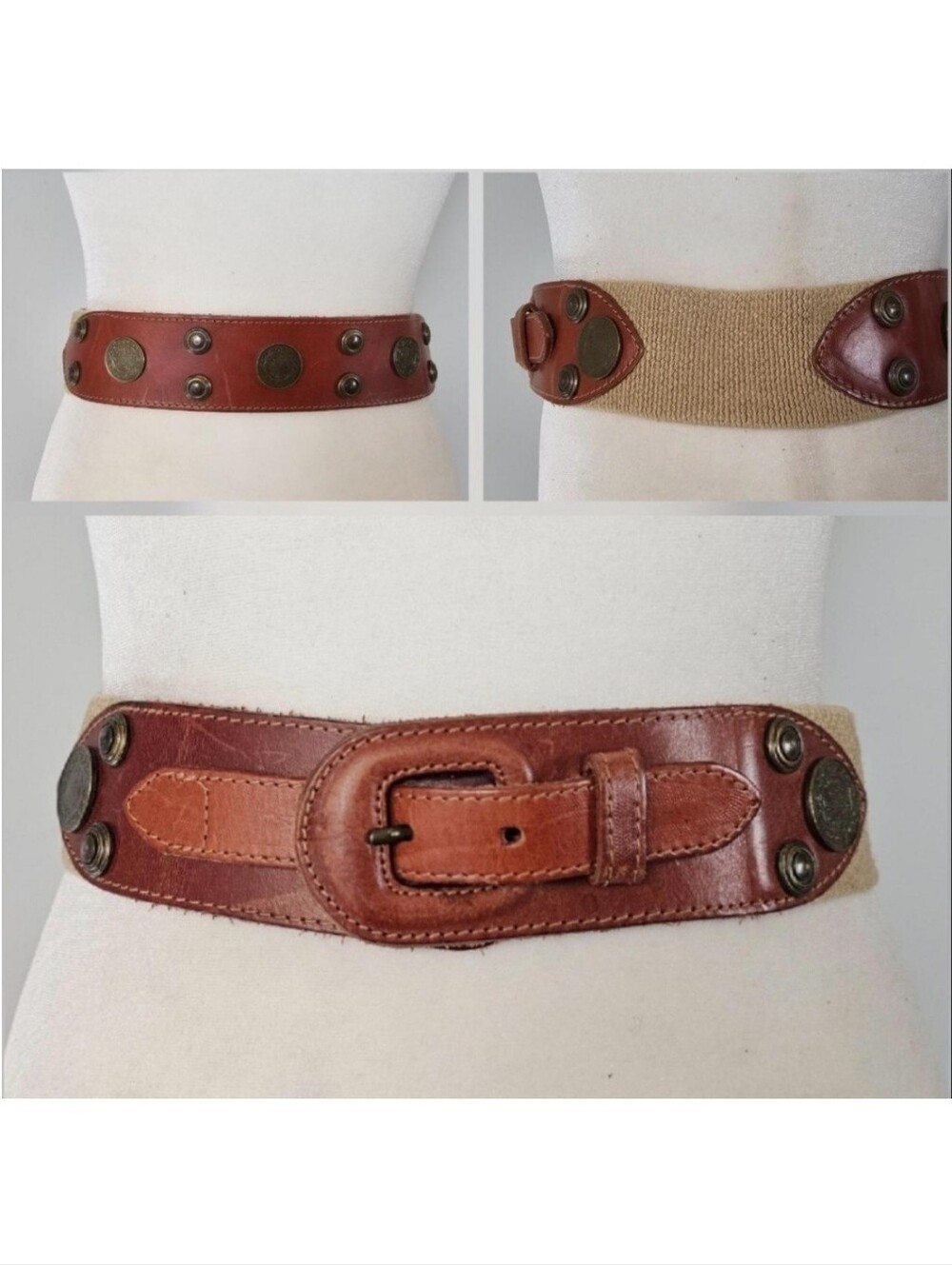Vintage Ann Taylor Leather Belt Coins Wide S / M